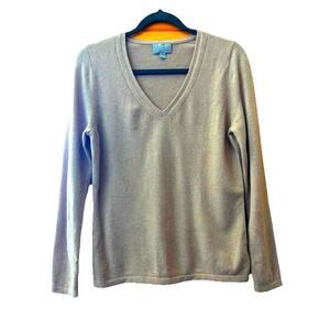 Pure Collection 100% Cashmere Women Beige V Neck Sweater Sz 14 Cozycore Preppy